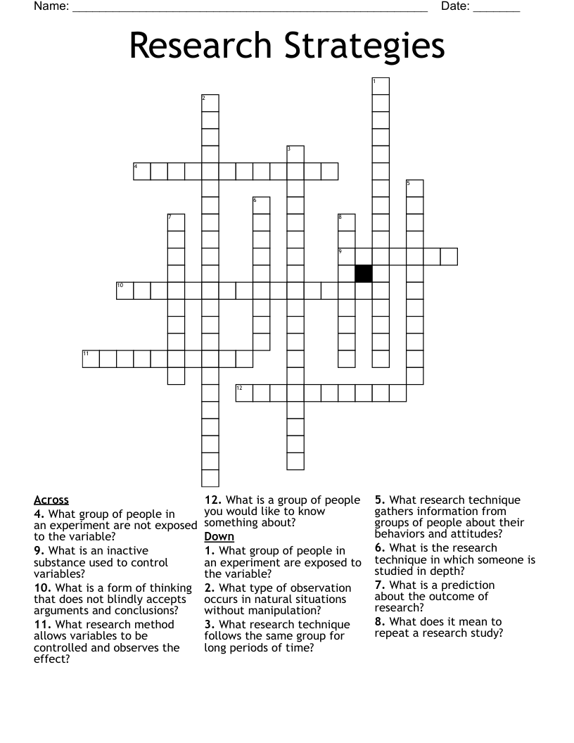 Research Strategies Crossword - WordMint