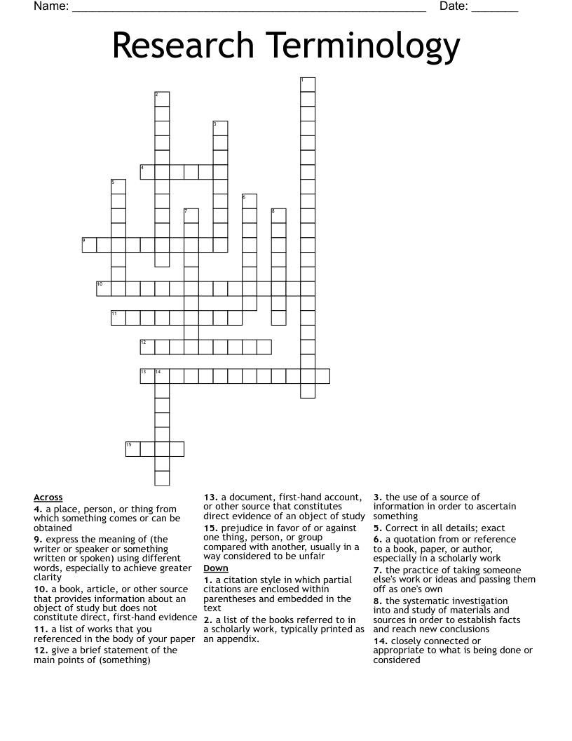 Research Terminology Crossword WordMint