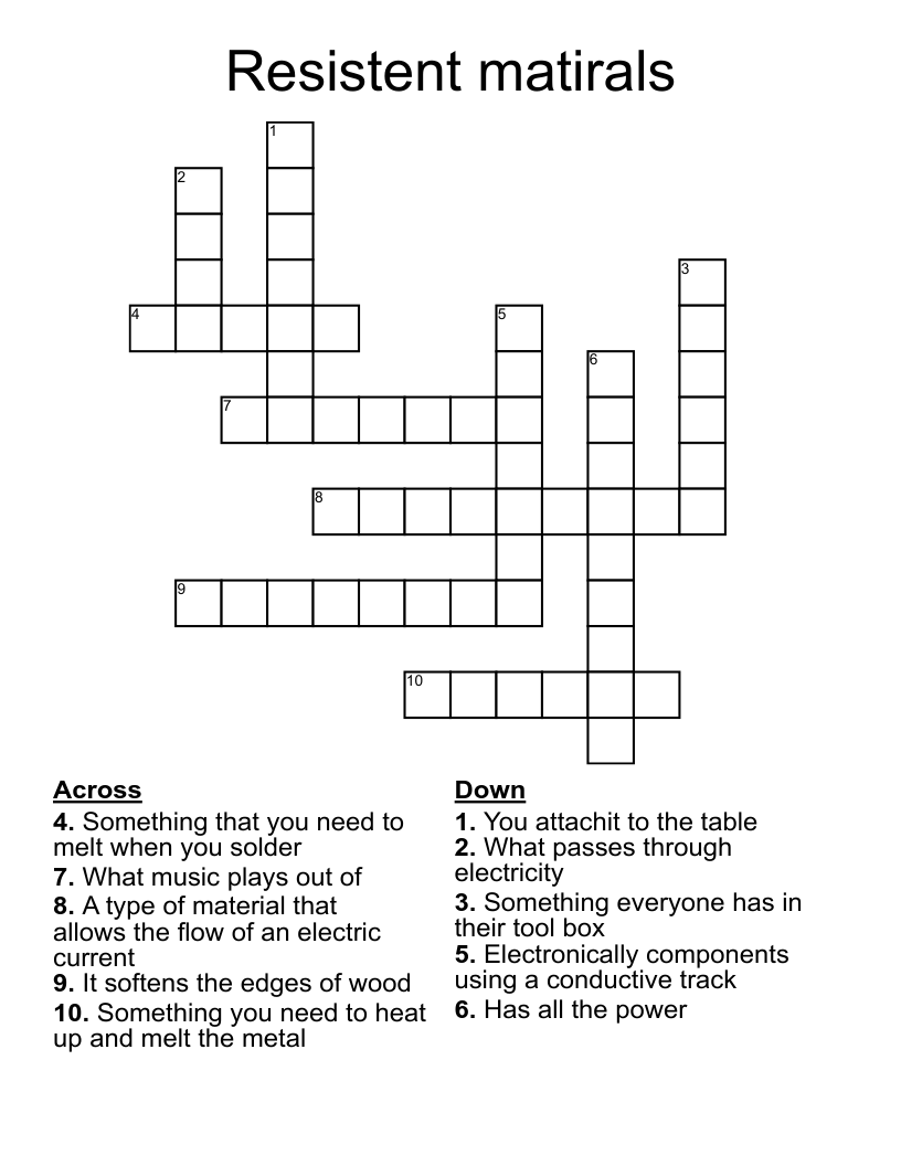 Resistent matirals Crossword WordMint