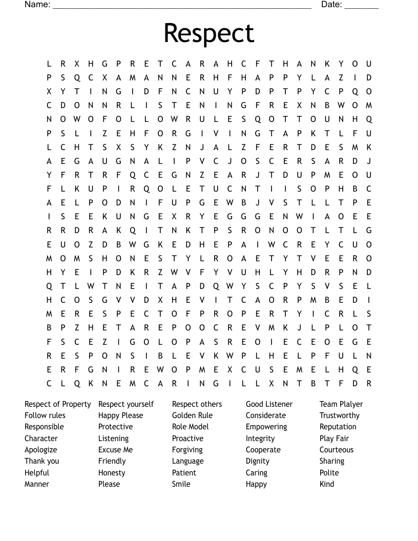 Respect Word Search WordMint