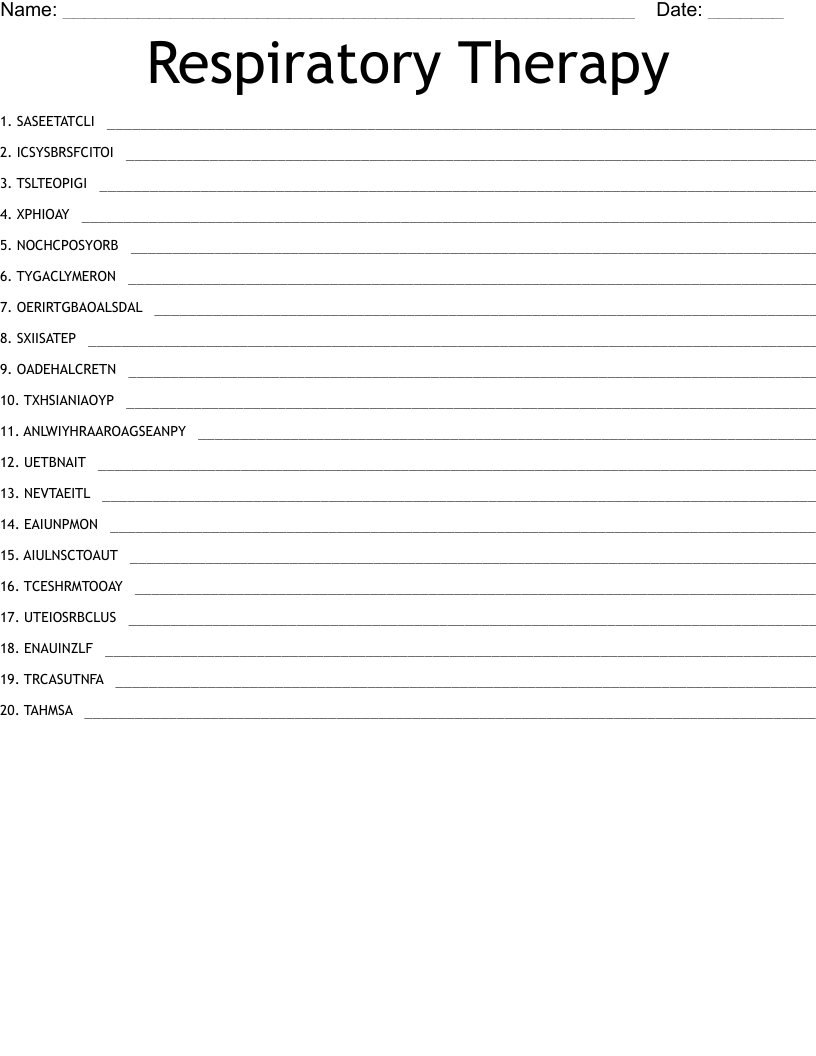Respiratory Therapy Word Scramble WordMint
