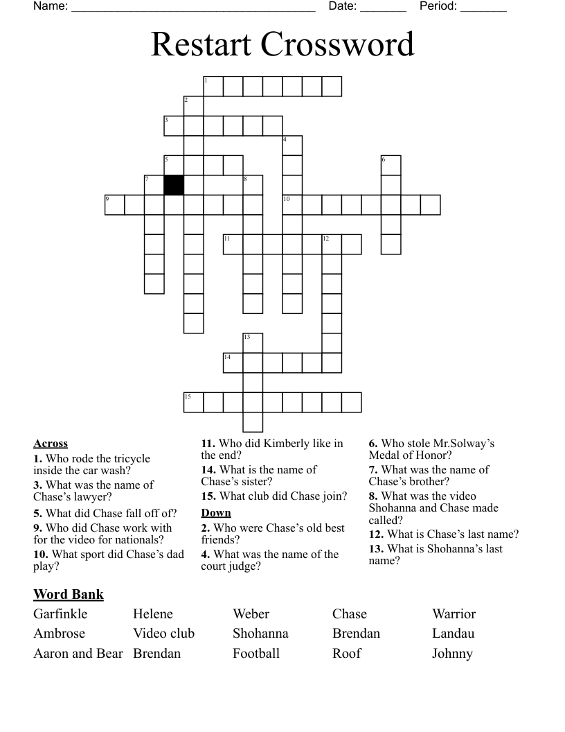 Restart ByGordon Korman Crossword WordMint