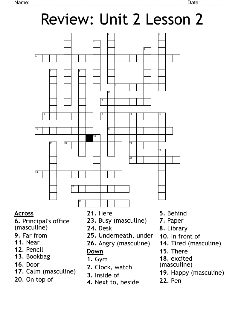 Review Unit 2 Lesson 2 Crossword WordMint