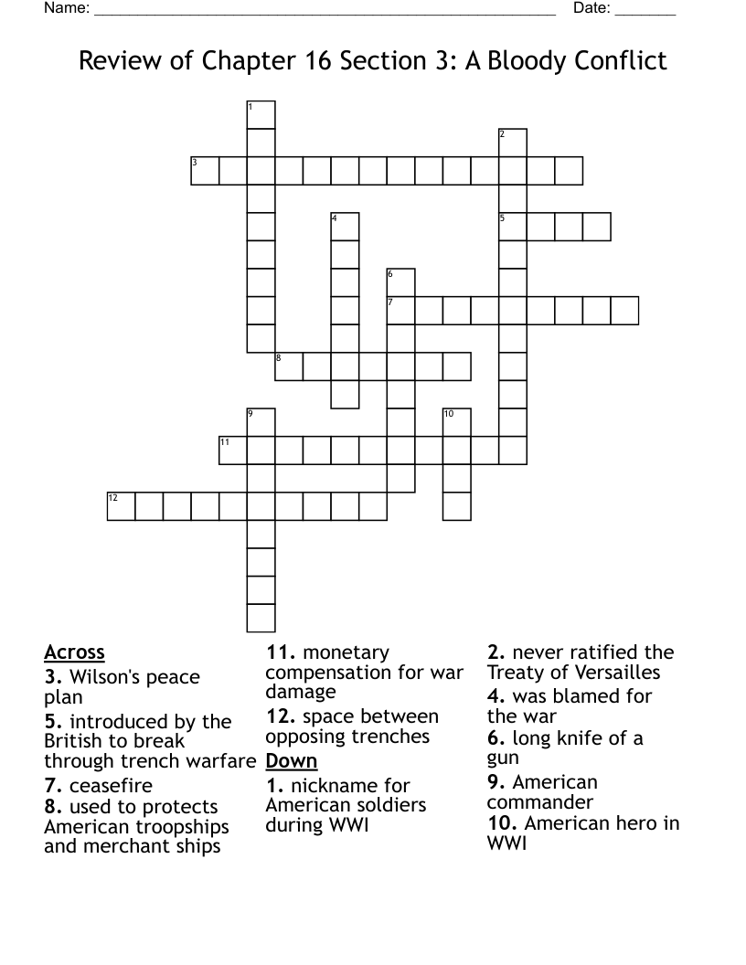 Review of Chapter 16 Section 3 A Bloody Conflict Crossword WordMint