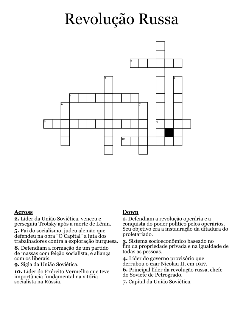 Revolução Russa Crossword WordMint
