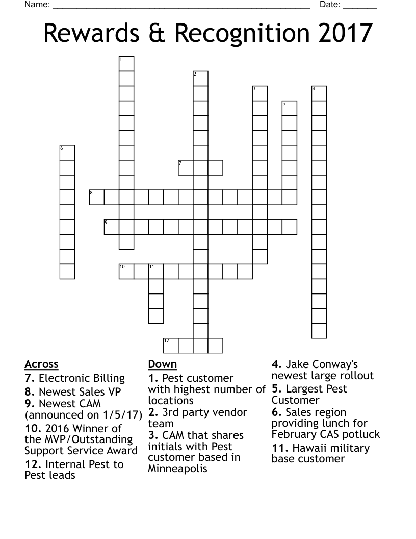 Rewards & Recognition 2017 Crossword WordMint