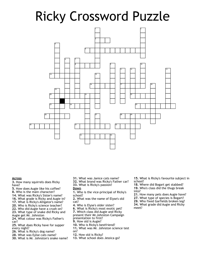 Ricky Crossword Puzzle WordMint