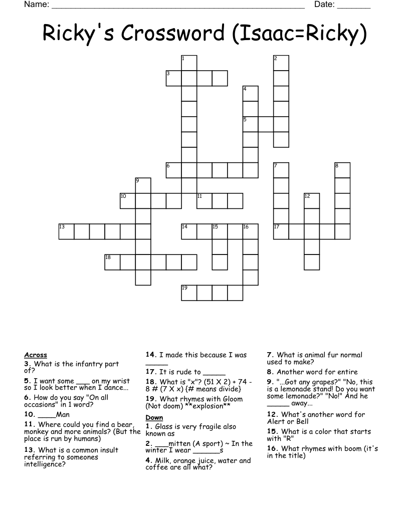 Ricky's Crossword (Isaac=Ricky) WordMint