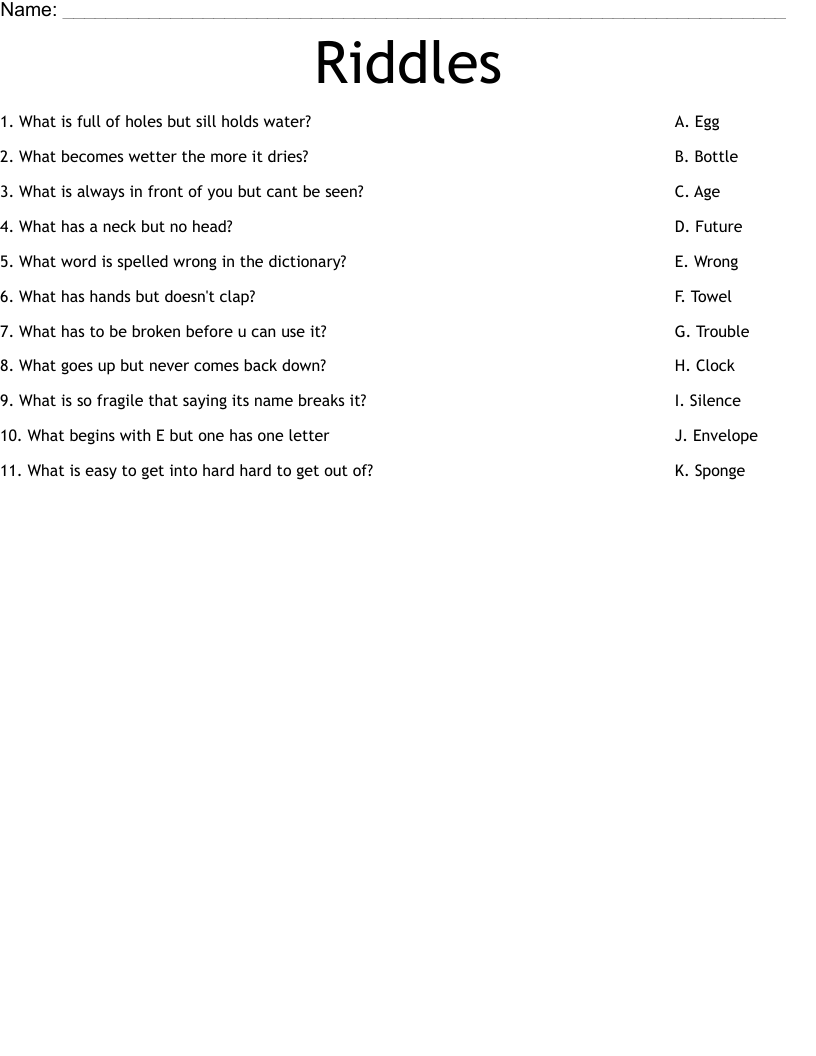 Riddles Worksheet WordMint