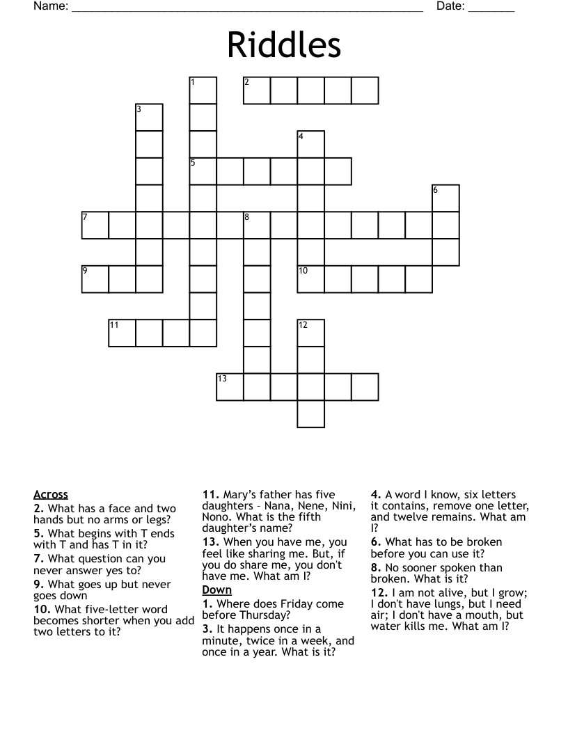 Riddles Crossword - WordMint