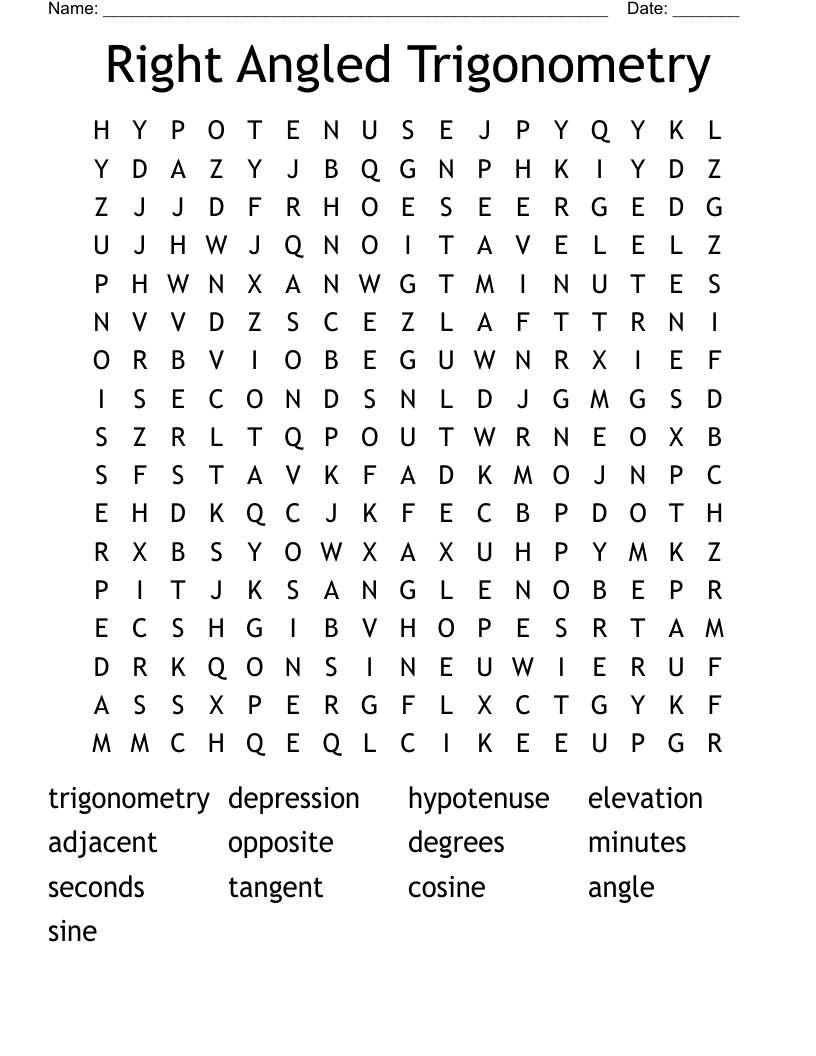Right Angled Trigonometry Word Search WordMint