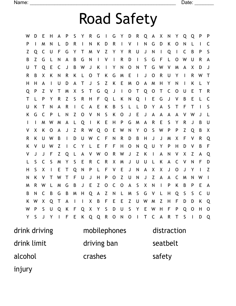 Road Safety Word Search WordMint