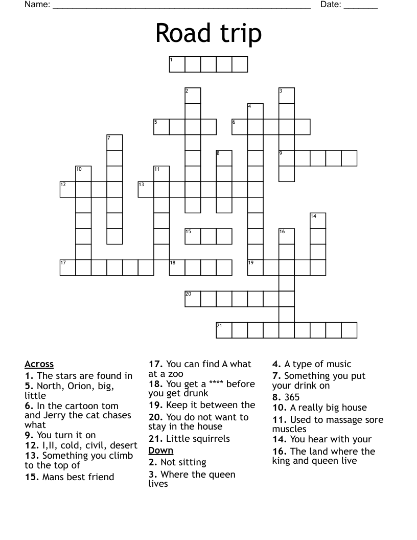 Road trip Crossword WordMint