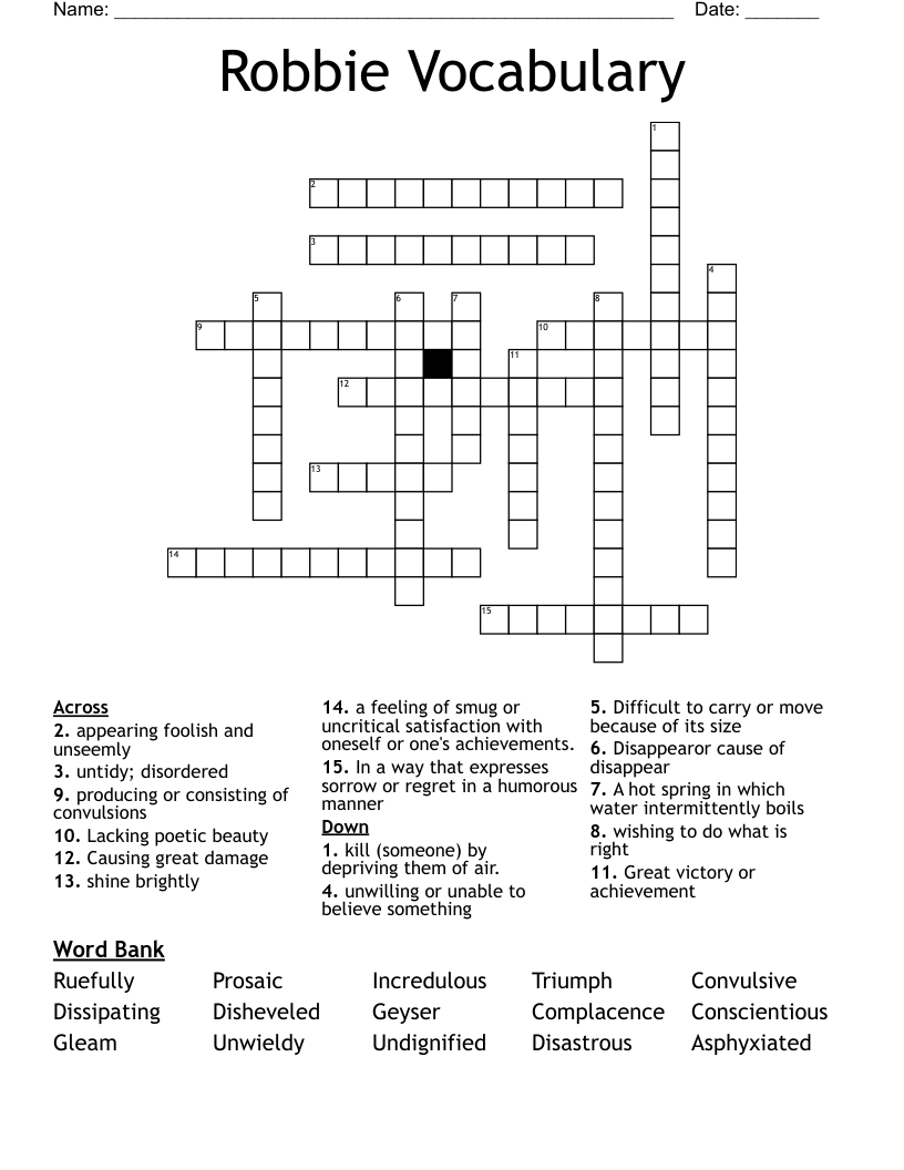 Robbie Vocabulary Crossword WordMint