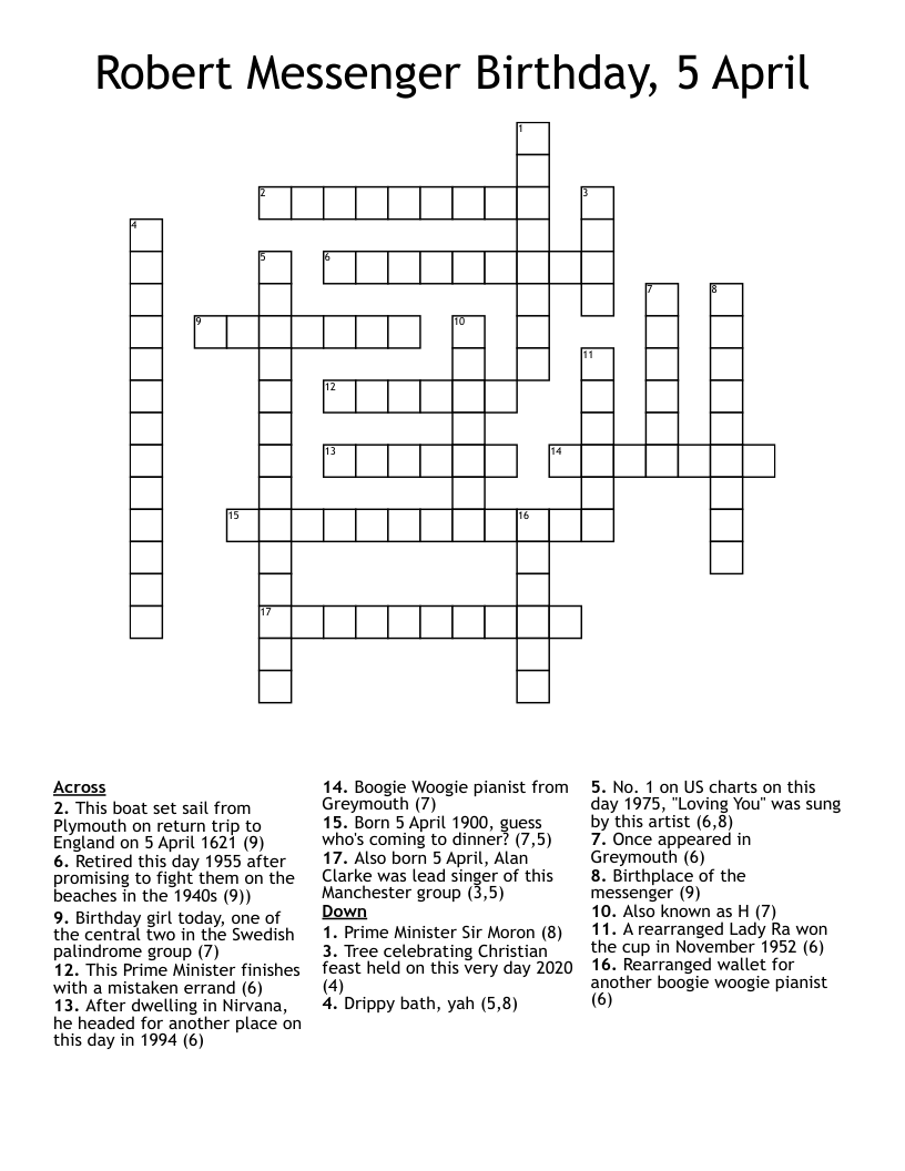 Robert Messenger Birthday, 5 April Crossword WordMint
