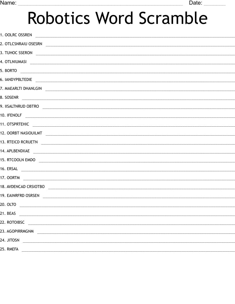 Robotics Word Scramble WordMint