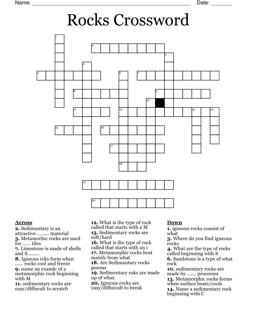 Rocks Crossword WordMint