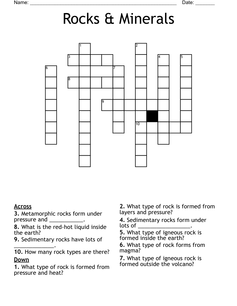 Rocks & Minerals Crossword WordMint