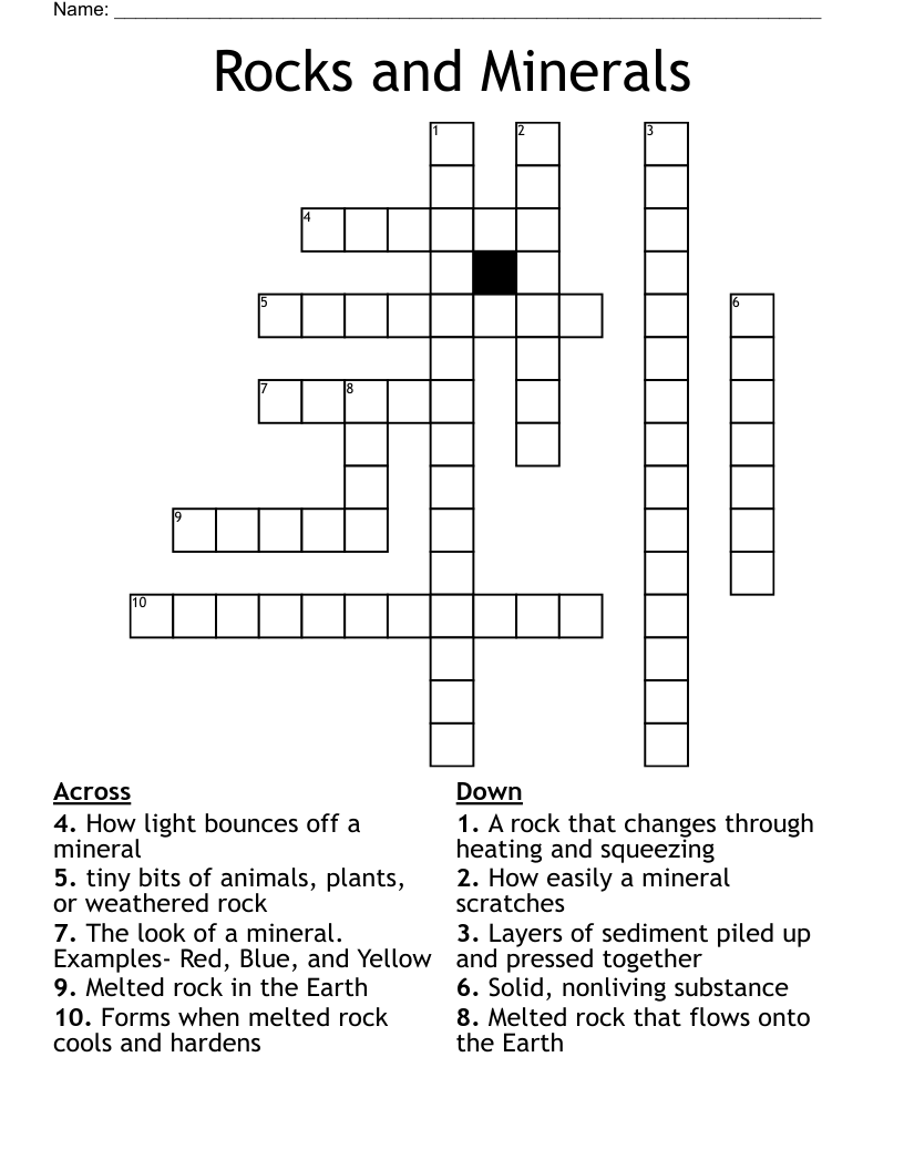 Rocks and Minerals Crossword WordMint