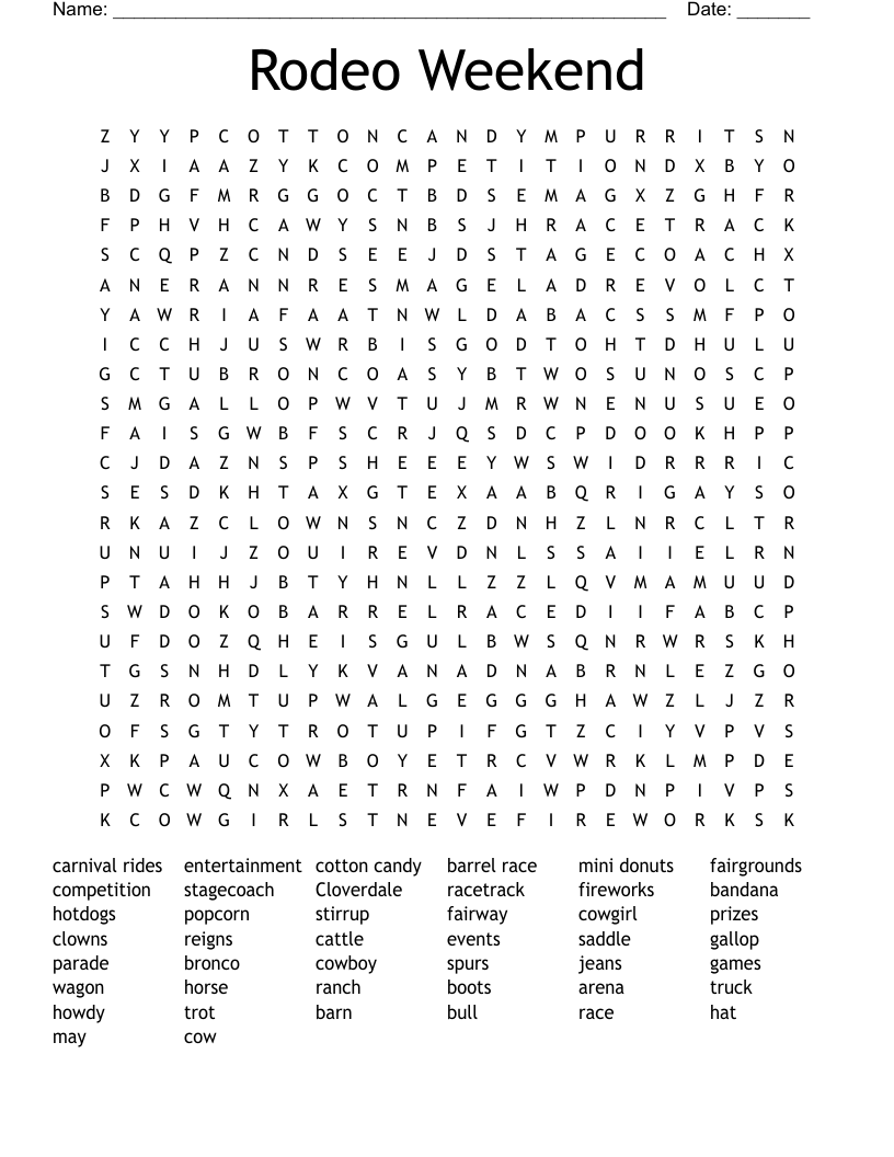 Rodeo Weekend Word Search WordMint
