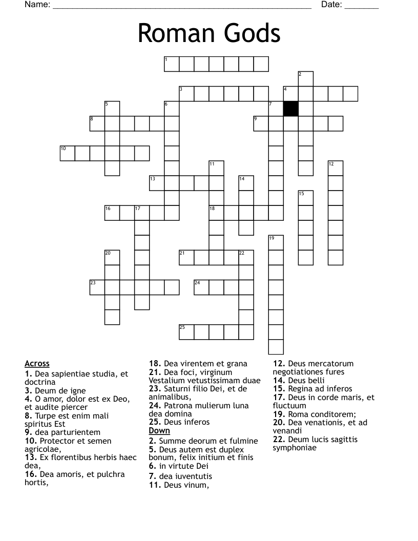 Roman Gods Crossword WordMint