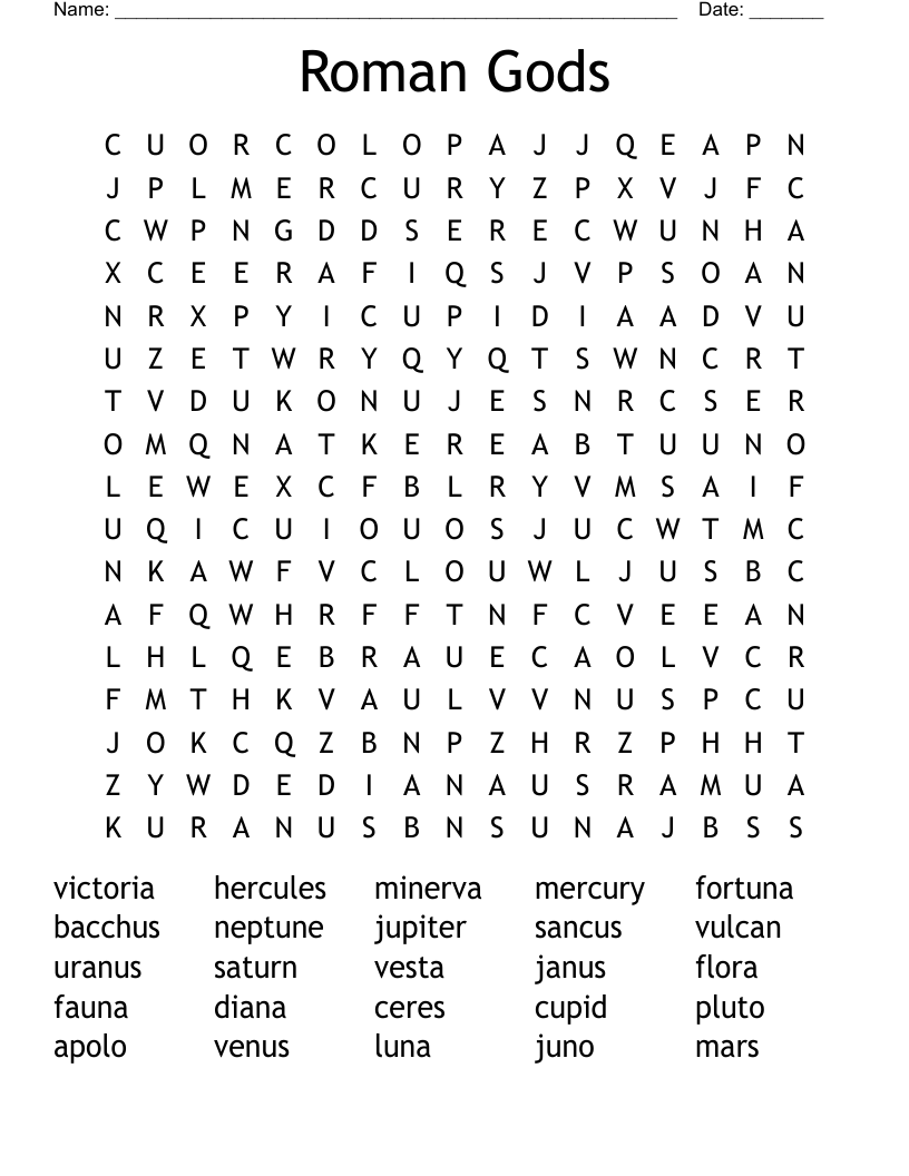Roman Gods Word Scramble WordMint