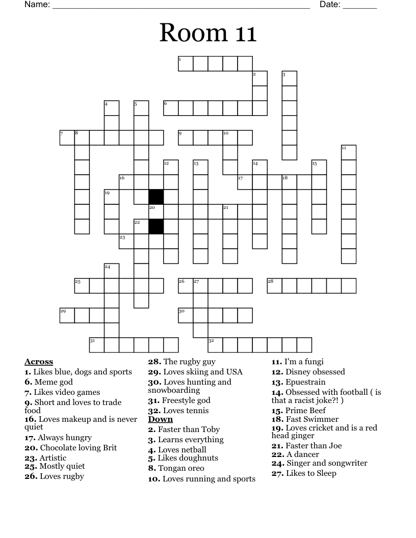 Room 11 Crossword WordMint