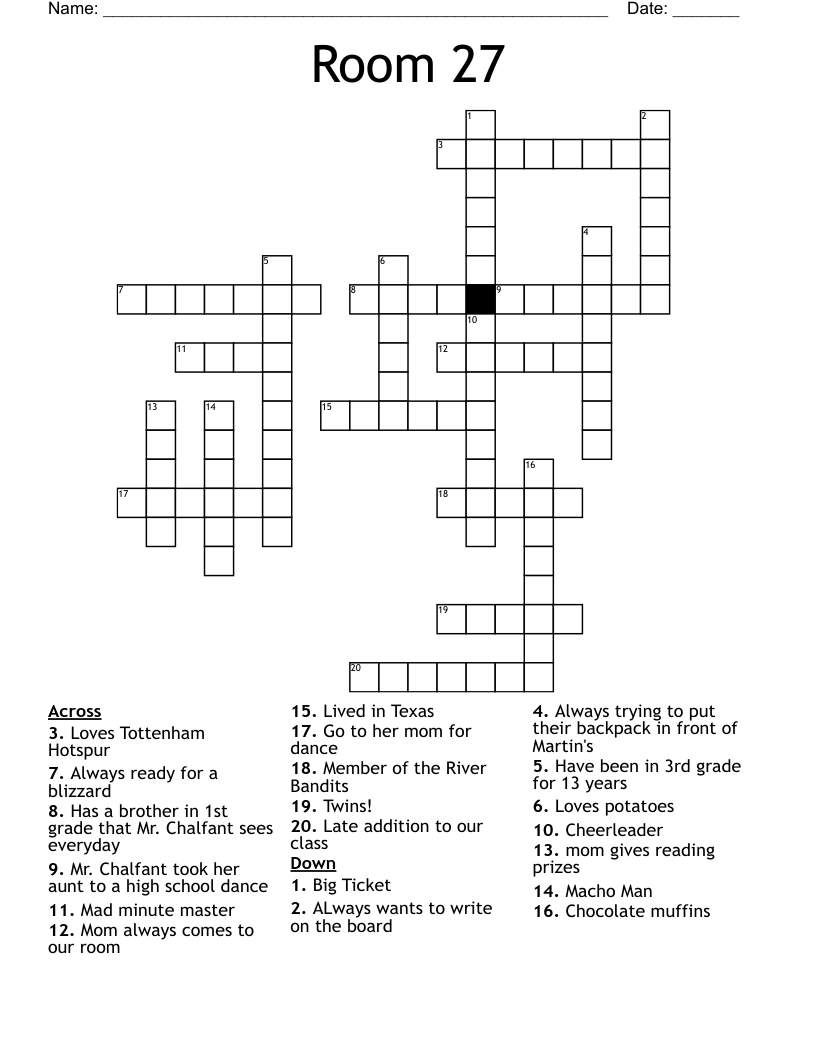 Room 27 Crossword WordMint
