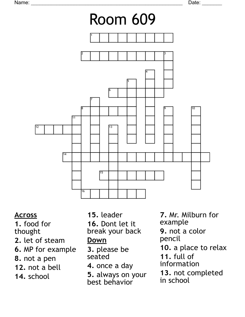 Room 609 Crossword WordMint