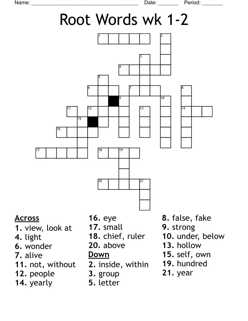 Root Words wk 1-2 Crossword - WordMint
