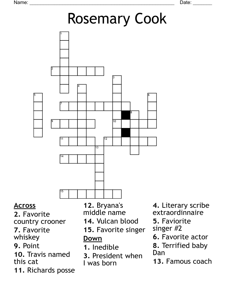 Rosemary Cook Crossword WordMint