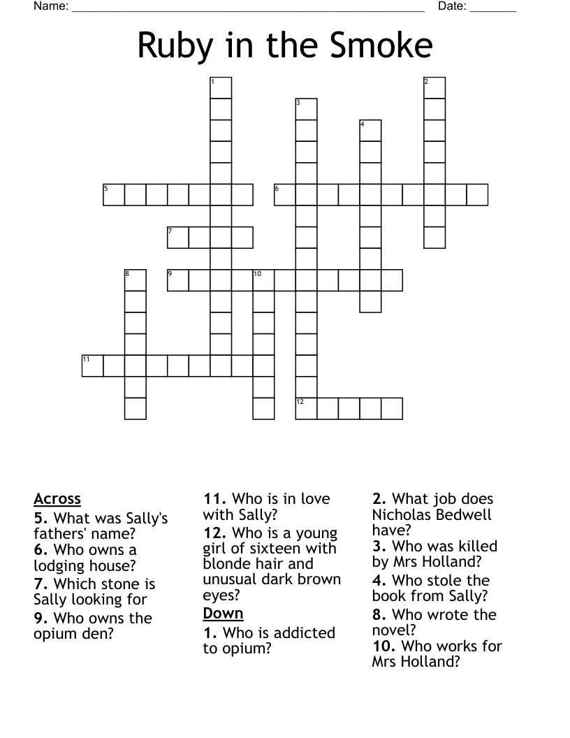 Ruby in the Smoke Crossword WordMint