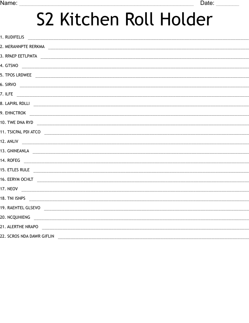 S2 Kitchen Roll Holder Word Scramble WordMint
