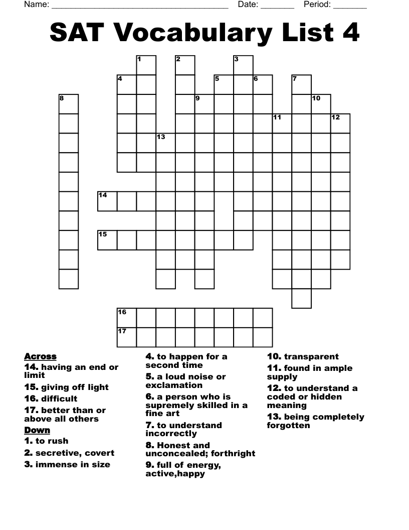 SAT Vocabulary List 4 Crossword WordMint