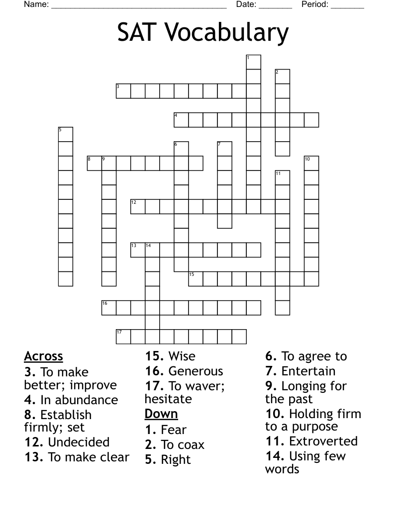 SAT Vocabulary Crossword WordMint