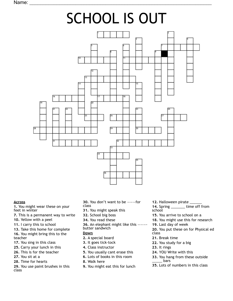 SCHOOL IS OUT Crossword WordMint