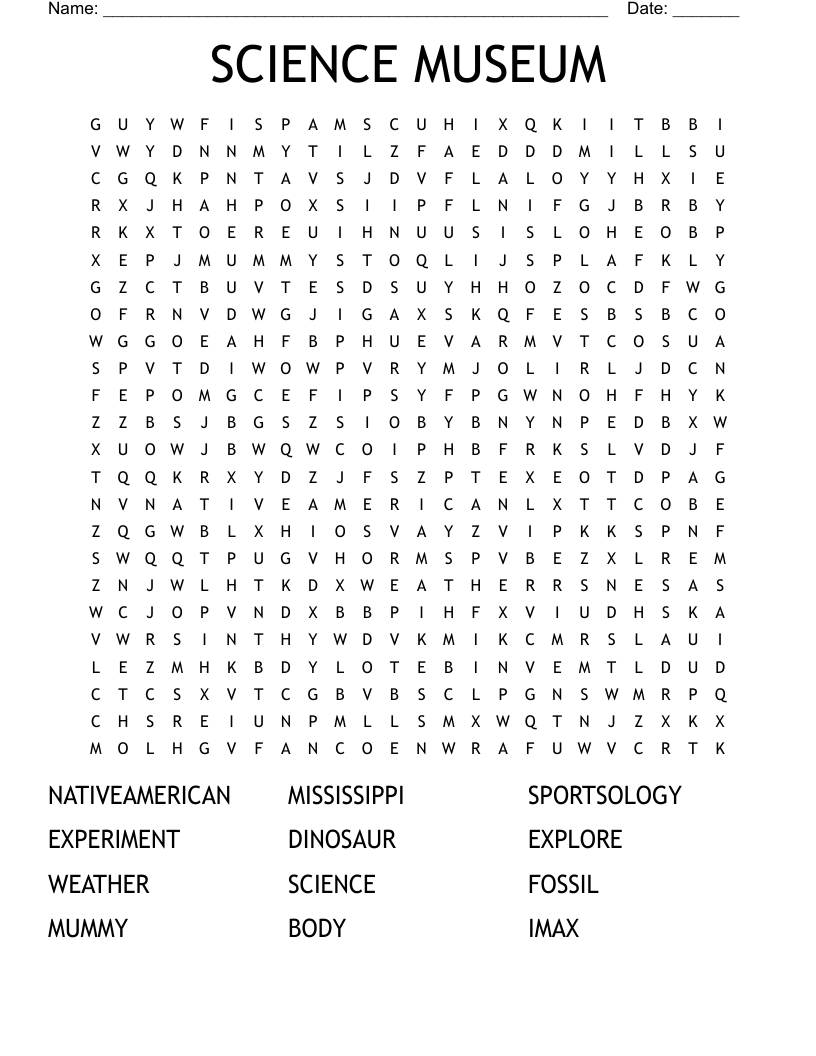 SCIENCE MUSEUM Word Search WordMint