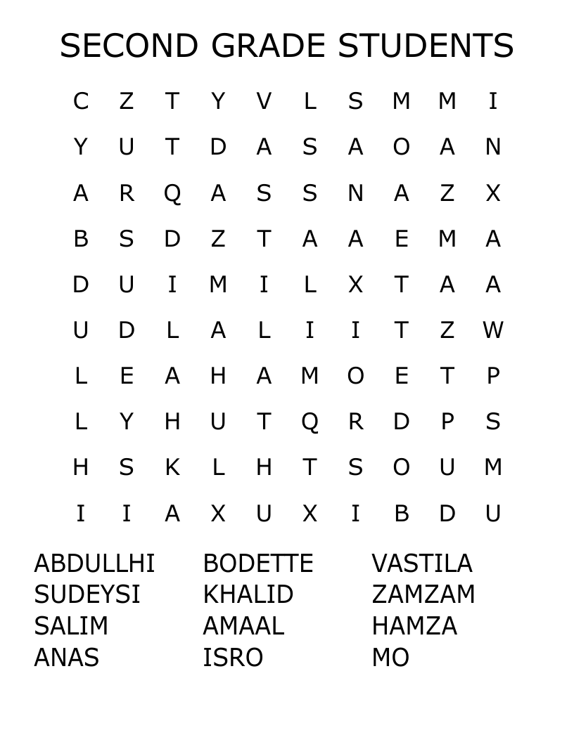 SECOND GRADE STUDENTS Word Search - WordMint