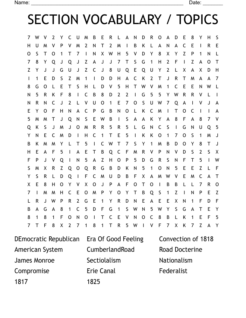 SECTION VOCABULARY / TOPICS Word Search WordMint