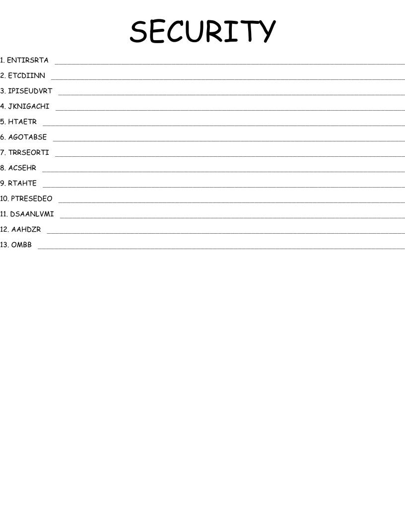 SECURITY Word Scramble WordMint