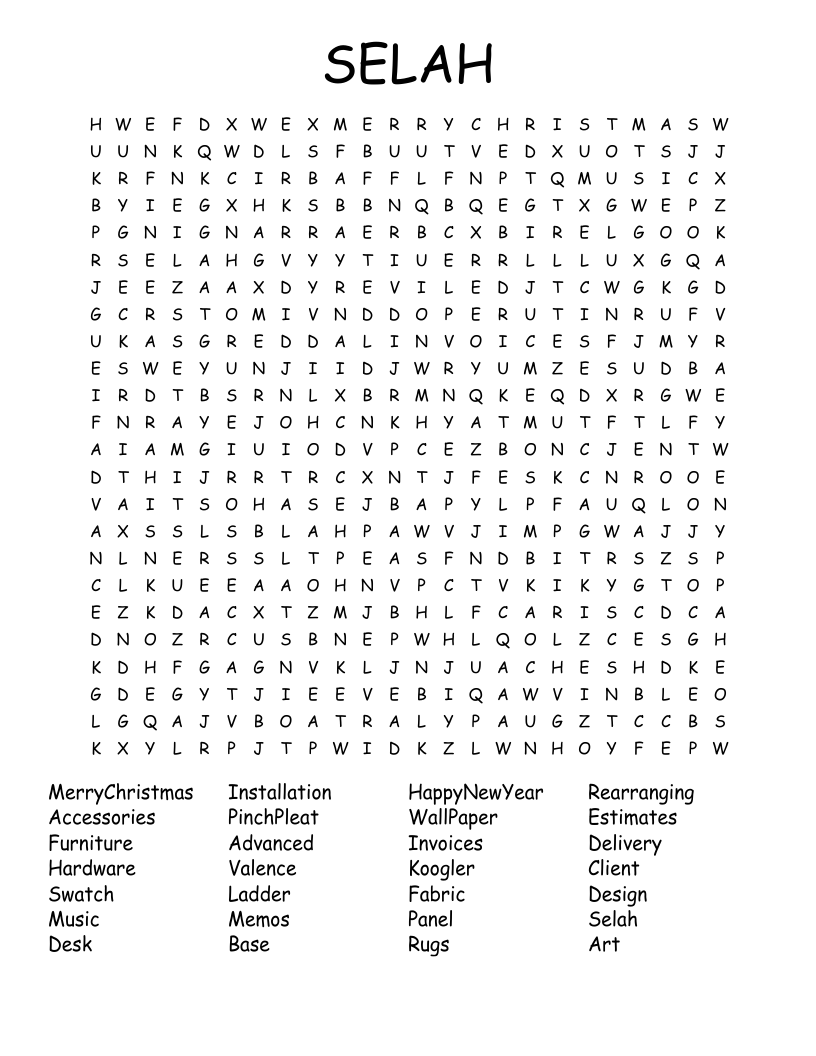 SELAH Word Search WordMint