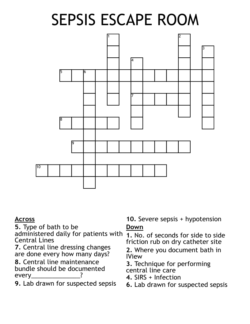 SEPSIS ESCAPE ROOM Crossword WordMint