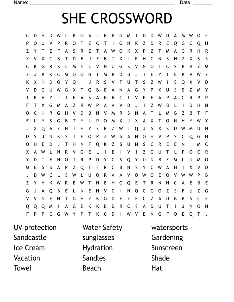 SHE CROSSWORD Word Search WordMint