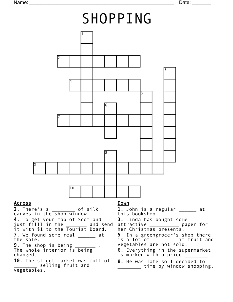 SHOPPING Crossword WordMint