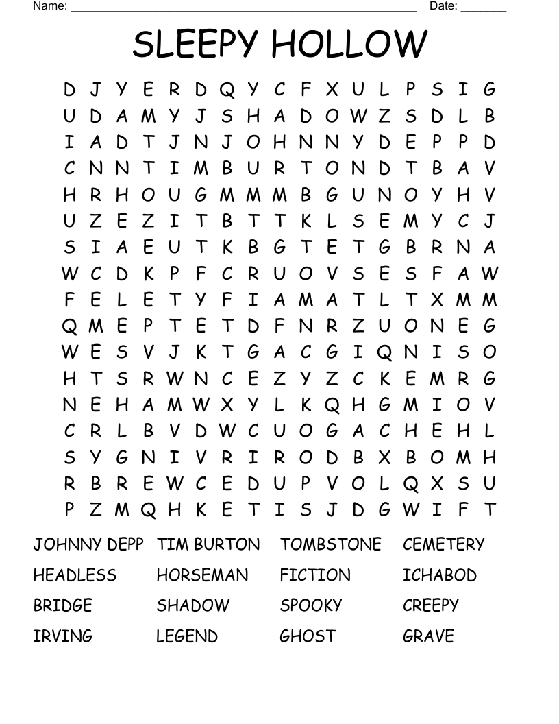 SLEEPY HOLLOW Word Search WordMint
