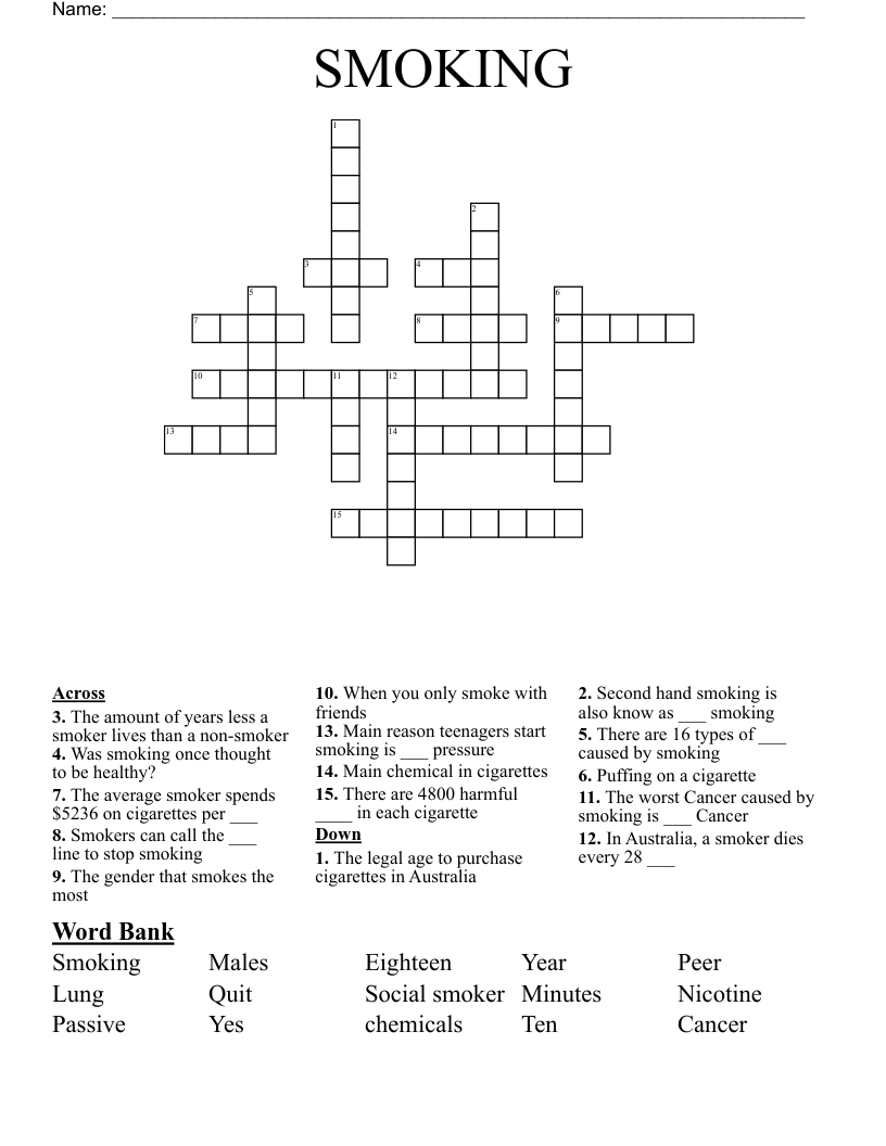 SMOKING Crossword WordMint