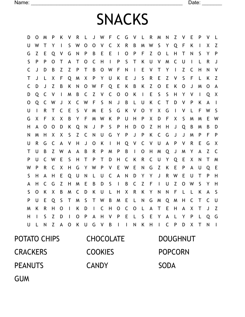 SNACKS Word Search WordMint