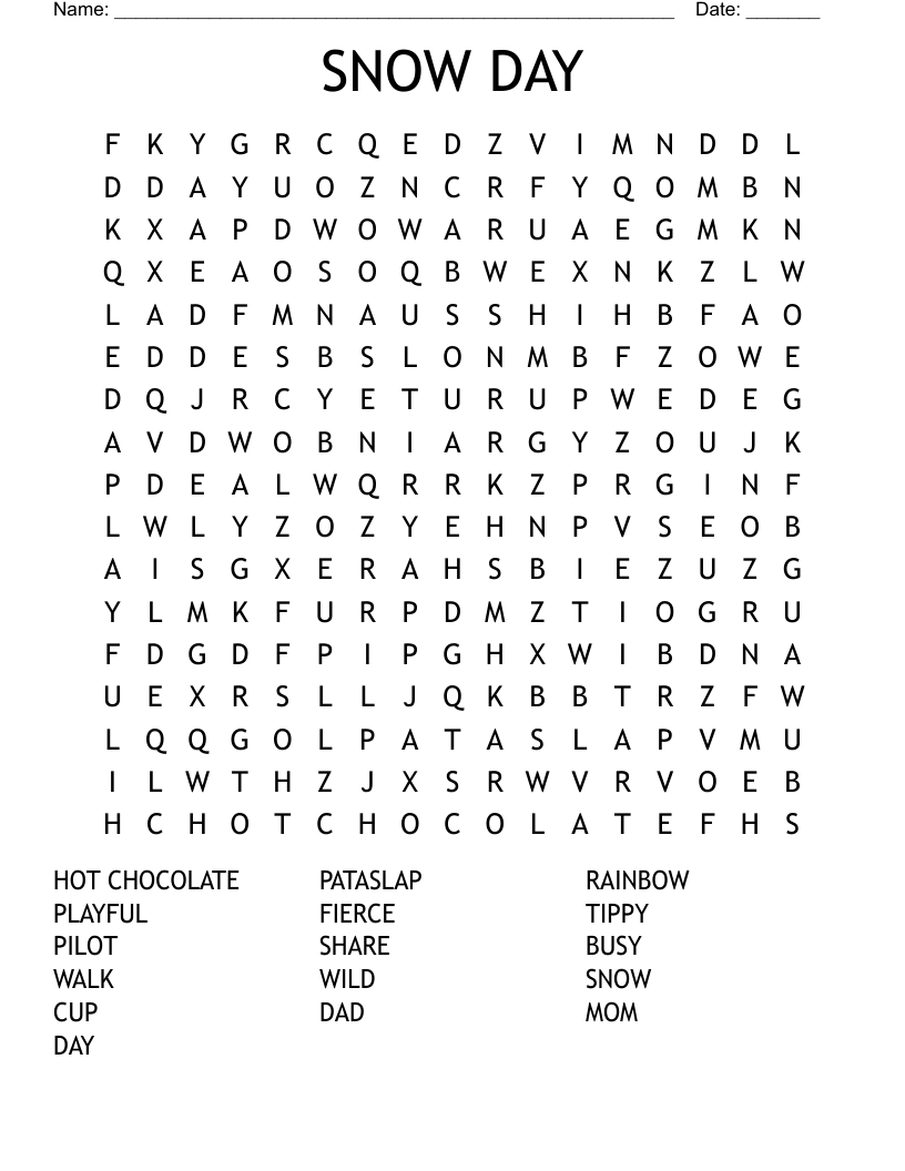 SNOW DAY Word Search WordMint