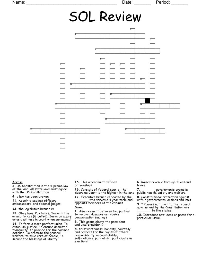 SOL Review Crossword WordMint