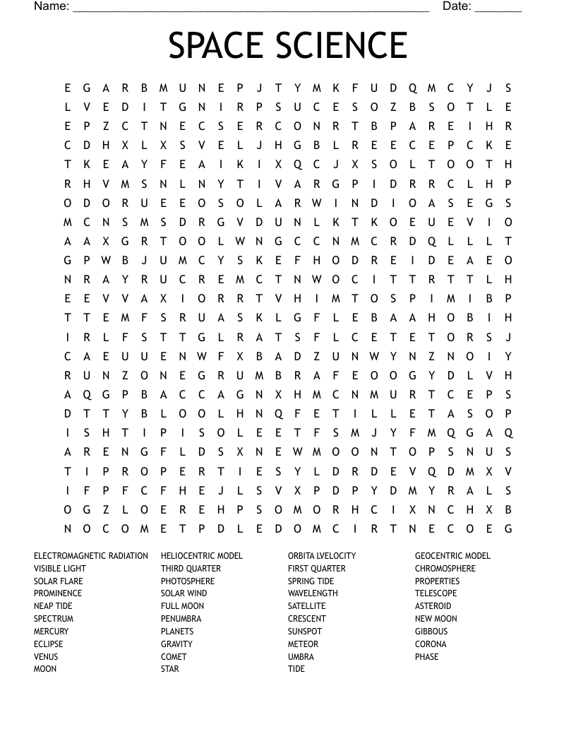 SPACE SCIENCE Word Search WordMint